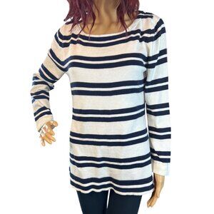 (5‎ for $25) J.Crew Boatneck Pullover Sweater in Ivory/Navy Stripe Size Small